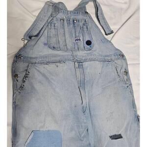 BIG SMITH Distressed‎ Patched Overalls Light Blue Frayed Grunge Mens 46x30